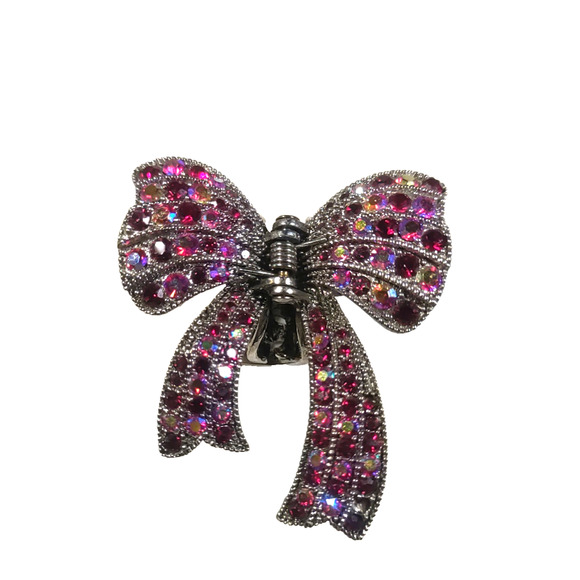 Ruby Red Rhinestone Bow Alligator Clip Hair Barrette Christmas Party Dance - Picture 2 of 8
